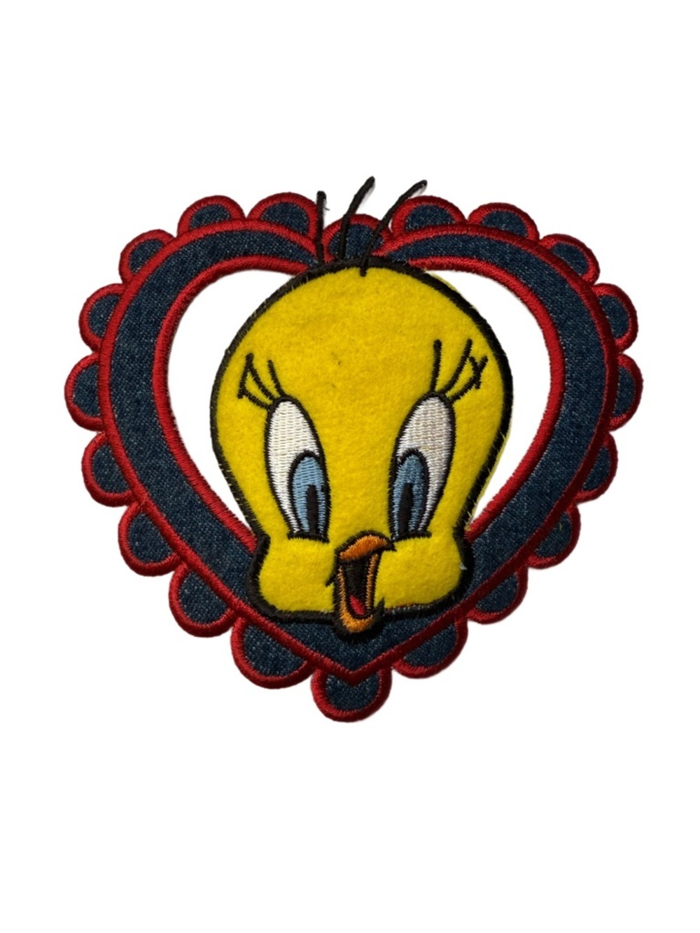 Vintage Tweety Heart Patch - Yellow Bird Embroidered Applique iron on